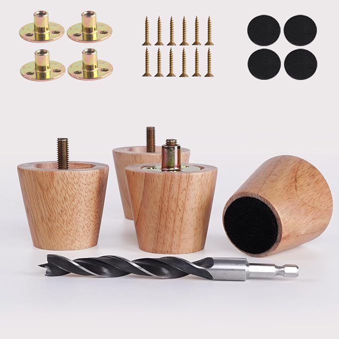 2 Inch Small Wood Furniture Legs Set of 4 - Short Solid Wooden Couch Legs Ottoman Legs, Mini Feet for Sofa,Cabinet,Drsser,Side Table - Varnished Finish