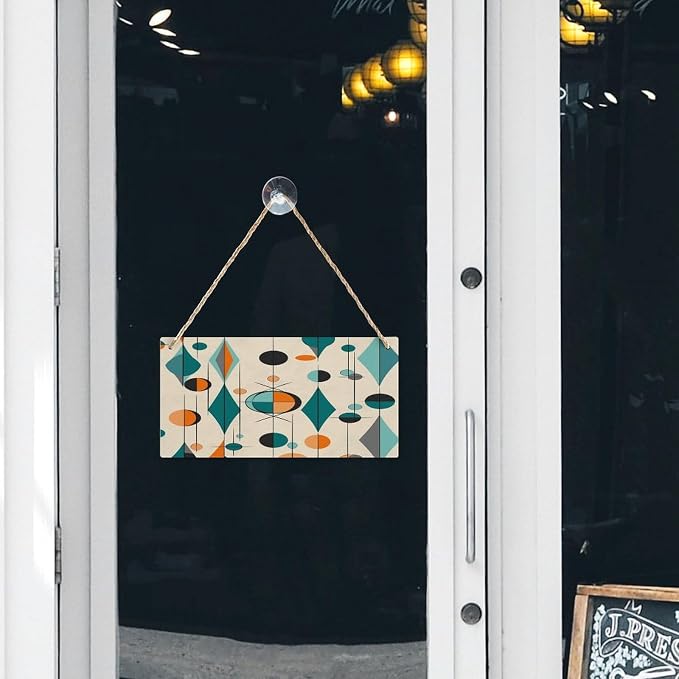Wooden Hanging Plate, Mid Century Geometric Print Wall Hanging Plaque Hanging Decor Wall Decor Wooden Sign Decorative Sign