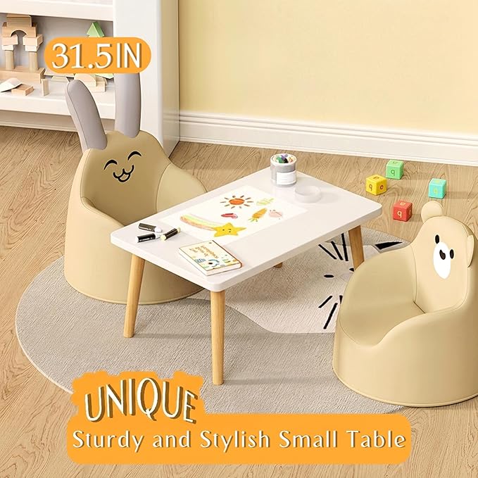 Square Coffee Table Low Table with 4 Solid Wood Sturdy Legs,Floor Table Desk for Sitting on The Floor,19.7"D x 31.5"W x 16"H Inches,Living Room/Toy room Furniture,Rental house Furniture (White-Square)