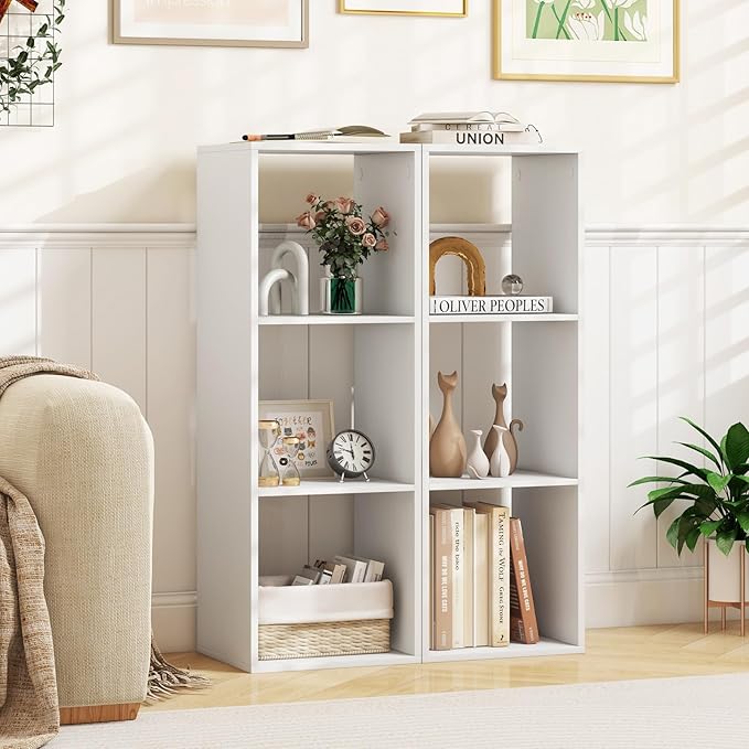 Tangkula 3-Cube Bookcase, 4-Tier Bookshelf with Open Compartments, Freestanding Cube Storage Organizer with Anti-Toppling Kits, Modern Display Shelf for Living Room, Study (1, White, 3-Cube)