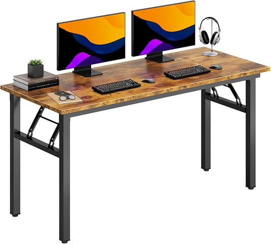DlandHome Computer Desk, 59.8Inch Office Desk Computer Table, Study Writing Study Desk for Home Office, Retro + Black Leg