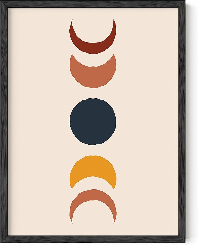 HAUS AND HUES Moon Phases Wall Art - Mid Century Boho Moon Poster, Celestial Prints, Modern Minimalist Decor for Bedroom, Living Room, Unframed 12x16