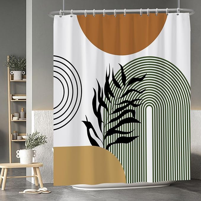 Baocicoo Boho Mid Century Abstract Leaf Plant Botanical Tropical Palm Shower Curtain for Bathroom Hotel Bathtub Cubicle Living Room Decor Fabric Shower Curtain with Hooks 72x84 Inches