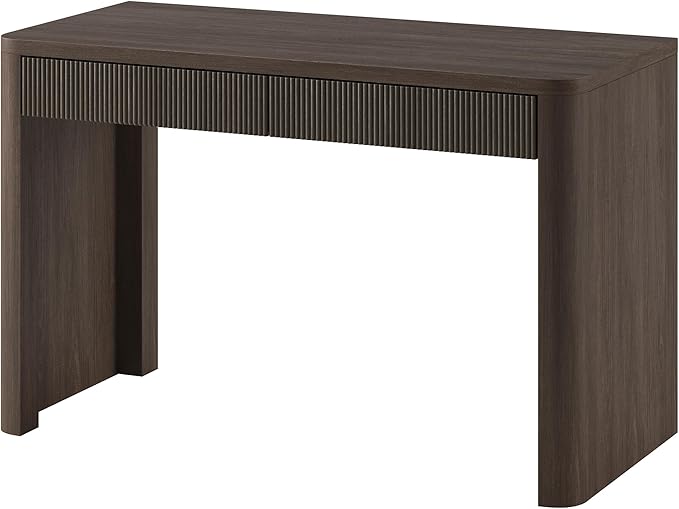 Henn&Hart 48'' Fluted Modern Rectangular Home Office Desk, Ribbed Computer Desk, Writing Table with 2 Drawers for Home Office, Heritage Oak