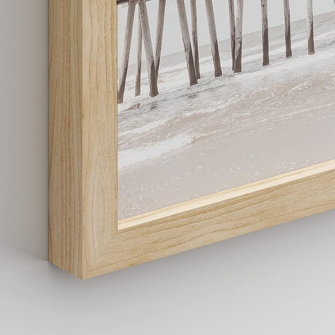 SIGNWIN Framed White Minimalist California Ocean Beach Seashore Pier Wall Art, Set of 4 Landscape Colorful Wall Decor Prints, Nature Wilderness Wall Décor for Living Room, Bedroom - 11"x14" Natural