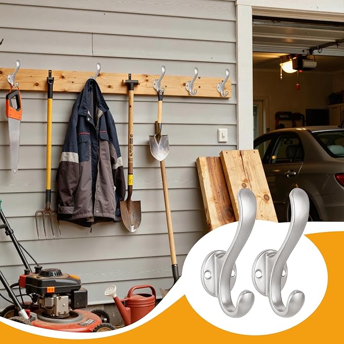 8 Pack Coat Hooks Wall Mount Heavy Duty Utility Retro Double Hooks for Hanging Coats,Hat, Towel, Key, Robe, Scarf, Bag, Cap (Silver)
