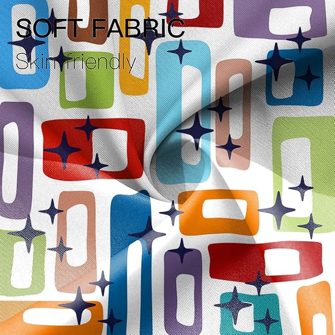Modern Abstract Shower Curtain Colorful Geometric Rectangle Pattern Mid Century 1960's Old Fashioned Bathroom Decor Accessories Shower Curtain Set with 8 Hooks, 48x72 Inches