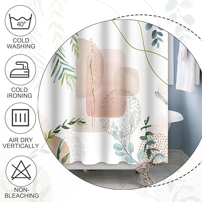 Baocicoo Minimalist Leaves Shower Curtain - Modern Abstract Geometric Botanical Design for Bathroom, Family, Camping, Hostel - Polyester With Hooks, 72x72 Inches