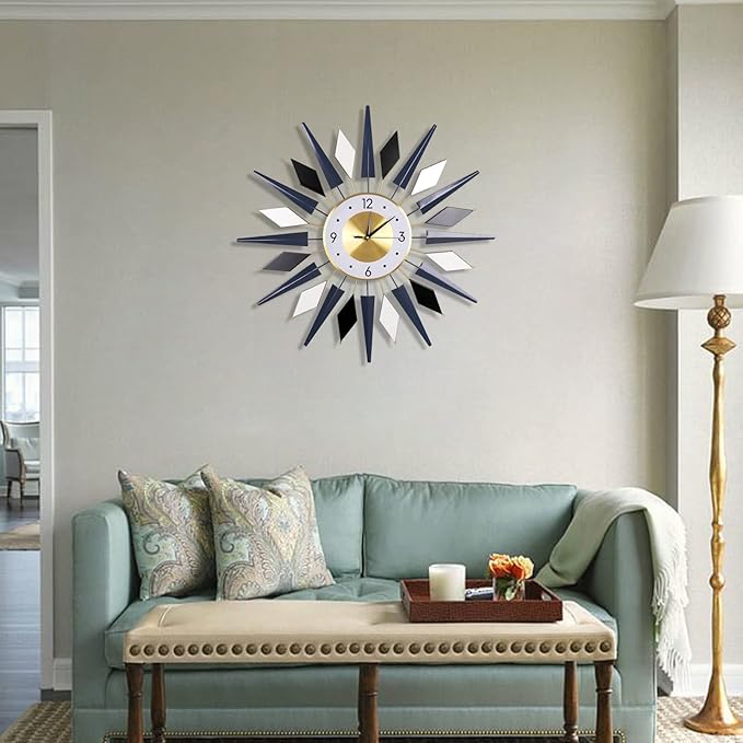 28 Inch Modern Metal Unique Design Large Silent Wall Clocks Battery Operated Non Ticking, Wall Clock for Living Room Kitchen Office Decor