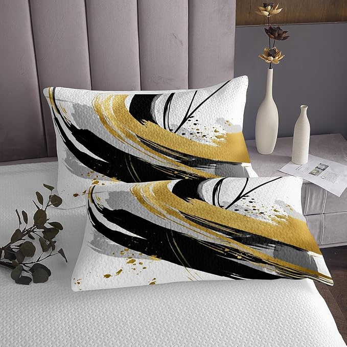 Erosebridal Black and White Golden Quilt Set Twin - Geometric Decorative Abstract Coverlet Set Striped Bedspreads for Boys Adults Girls Minimalists Graffiti Aesthetic Lines Bed Sets