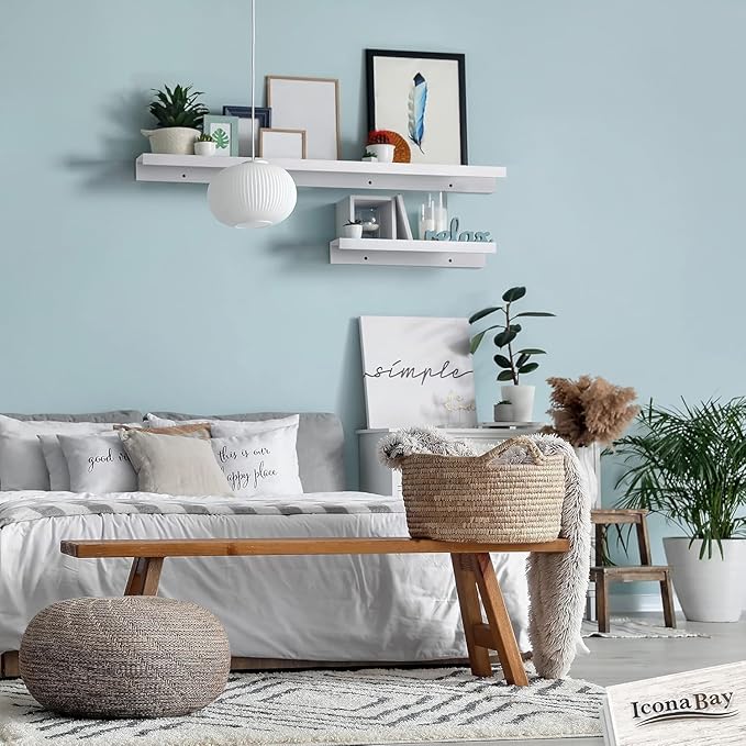 Icona Bay 16 Inch Floating Shelves for Wall - Set of 3 in Powder White - Modern Rustic Style - Wall Mounted Display Shelves - Picture Ledges