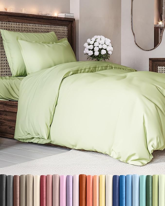 Duvet Cover Twin/Twin XL Size - Extra Soft Twin/Twin XL Size Duvet Cover - Lightweight, Breathable & Cozy w/Zipper Closures and Ties - 68" x 90" Inches - (Light Sage Green) Comforter Not Included