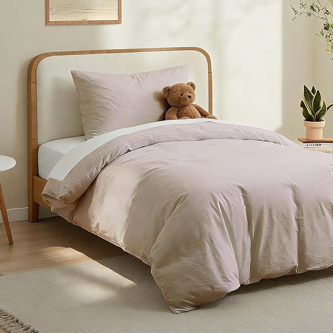 LOVQUE Linen Light Grey Duvet Cover Twin Size, 100% Washed Cotton Linen Like Bedding Set with Zipper Closure (No Comforter), 68x90 Inches