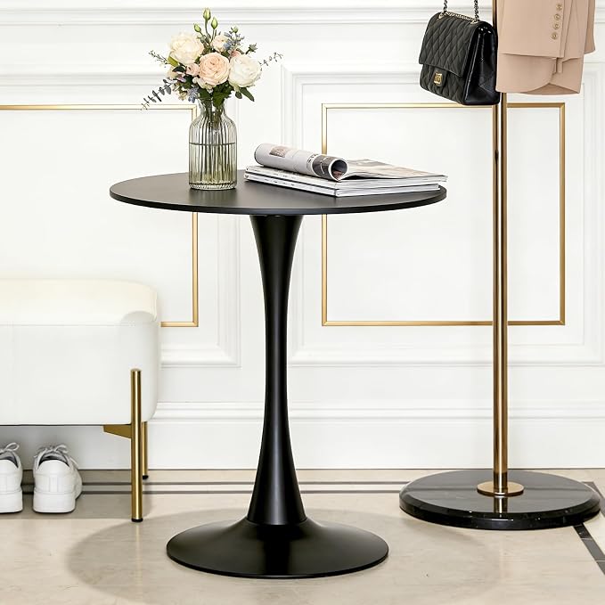 31.5" Tulip Table Round Dining Room Table, Mid-Century Modern Small Kitchen Table for 2-4 Persons, Leisure Coffee Table for Living Room Balcony Bistro Office (Black, 31.5")