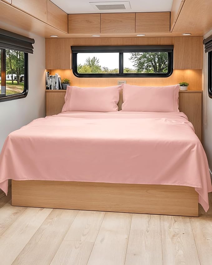 Short Queen Size 4 Piece Sheet Set - RV Short Queen, Soft, Breathable & Cooling Bed Sheets Set with Deep Pockets - Hotel Luxury Bedding for Women & Men - Wrinkle Free and Fade Resistant - Baby Pink