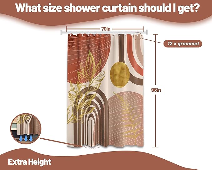 Boho Mid Century Modern Shower Curtain Bohemian MCM Shower Curtains for Bathroom Decor Sets, Waterproof Fabric with Hooks 70x96in