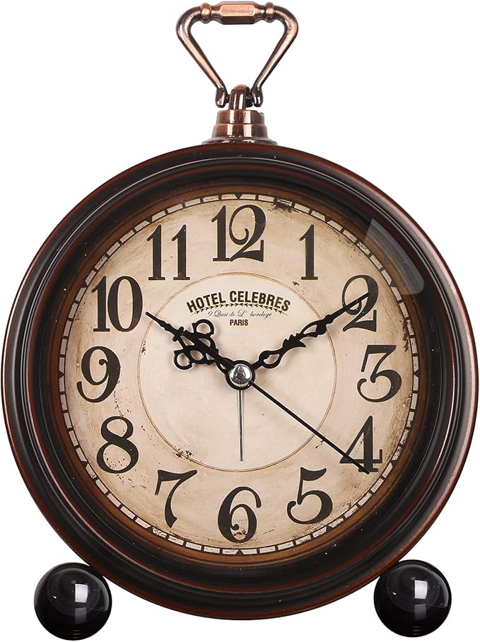 RODH Battery Alarm Clock,Night Light,Vintage Hangable Super Silent Non Ticking Analog Table Clock for Bedroom Bedside, Desk,Shelf