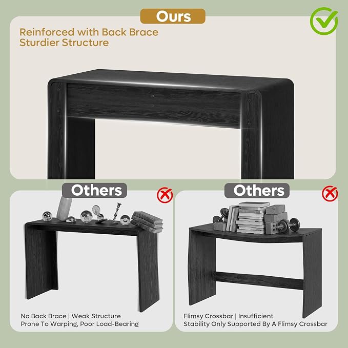 Bestier Computer Desk with 2 Drawers, 47 Inch Wood Home Office Desk, Small Writing Table with Curved Handles & Waterfall Rounded Edges, Cute Modern Desks for Bedroom Study Living Room, Black