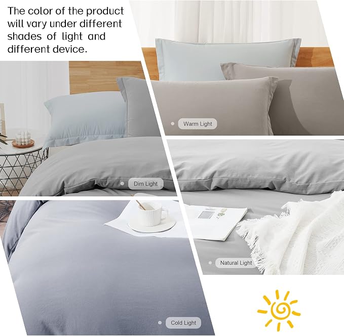 Dreaming Wapiti Duvet Cover Queen,Washed Microfiber Ice Grey Queen Size Duvet Cover Set,Solid Color - Soft and Breathable with Zipper Closure & Corner Ties (Ice Grey, Queen)