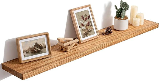 48 Inch Floating Shelves for Wall, 8"D High End Solid Hardwood Shelves for Decor Storage, Rustic Wall Shelves with Invisible Heavy Duty Brackets for Living Room, Kitchen, Bathroom, Natural, 1 Pack