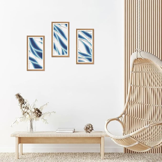 IARTTOP Blue Abstract Wall Art Set of 3 Modern Geometric Line Wall Decor Mid Century Artwork Teal Navy Blue Minimalist Art Prints for Office Living Room Bedroom 8 x16 Inch