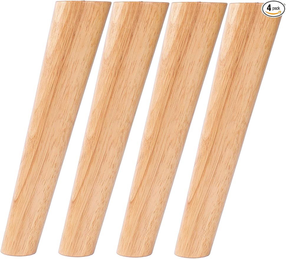 Round Solid Wood Furniture Legs Sofa Replacement Legs Perfect for Mid-Century Modern/Great IKEA hack for Sofa, Couch, Bed, Coffee Table (12 Inches,Set of 4, Original Wood Color)