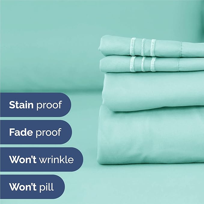 Split King Size 5 Piece Sheet Set - Comfy Breathable & Cooling Sheets - Hotel Luxury Bed Sheets for Women & Men - Deep Pockets, Easy-Fit, Soft & Wrinkle Free Sheets - Spa Blue Oeko-Tex Bed Sheet Set