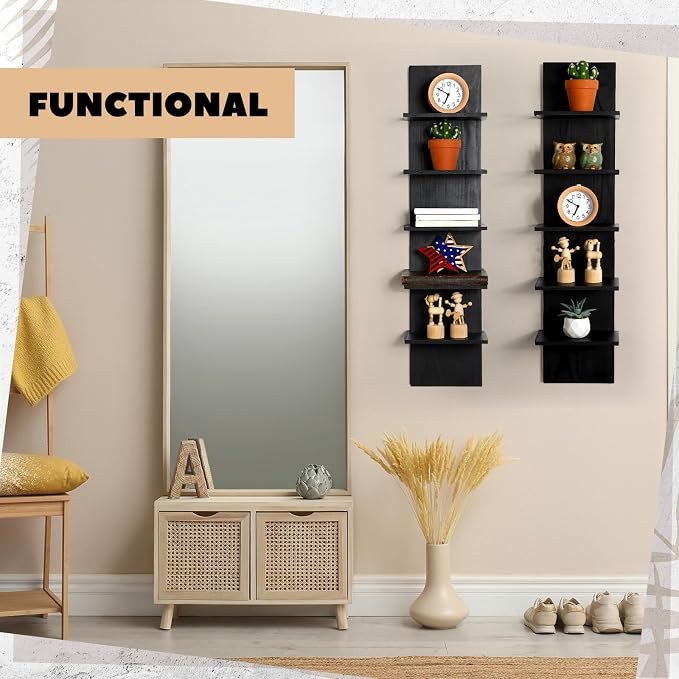 Yuntau 2 Pieces 5 Tier Black Wall Shelves for Bedroom 31.4 Inches Split Assembly Type Mount Vertical Wall Shelf Column Lack Hanging Floating Shelf for Storage Organizer Living Room Home