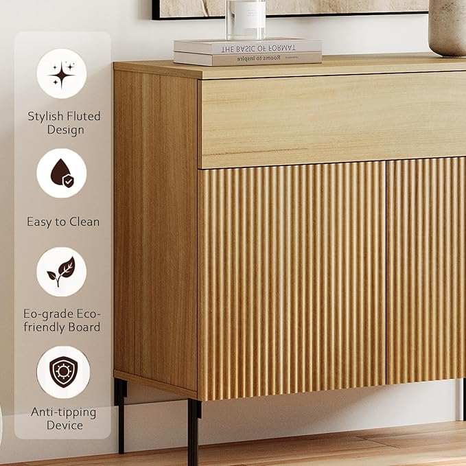 WAMPAT 31.5" Buffet Sideboard Cabinet with Storage, Wood Credenza Console Table with 1 Drawer & 2 Doors, Coffee Bar Cabinet, Wine Bar Storage for Dining Room, Living Room, Oak