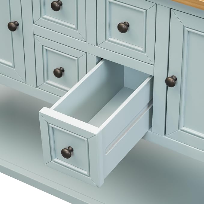 Merax Farmhouse Console Table with Storage Drawers and Shelf, Wood Entryway Table Kitchen Sideboard Cabinet with Door, Lime White
