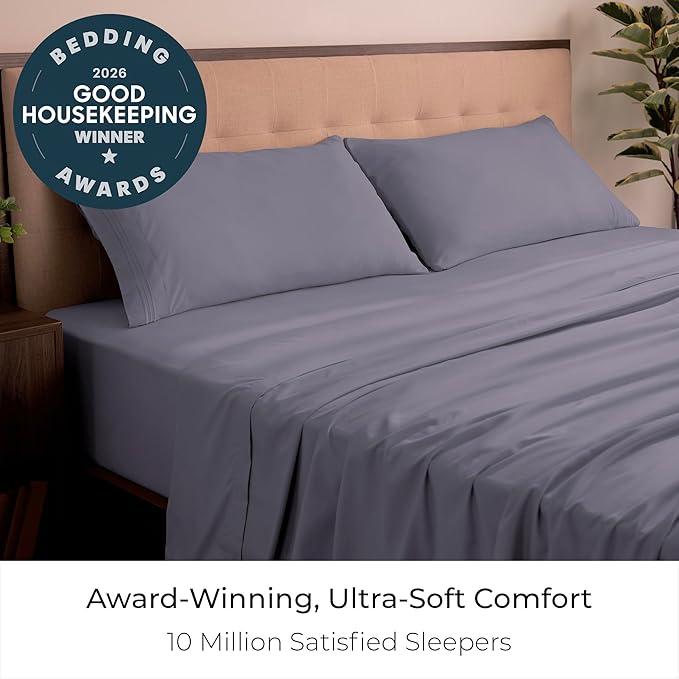 Mellanni King Sheets Set - 4 PC Iconic Collection Bedding - Hotel Luxury, Extra Soft, Cooling Bed Sheets - Wrinkle, Fade, Stain Resistant (King, Hazy Lilac)