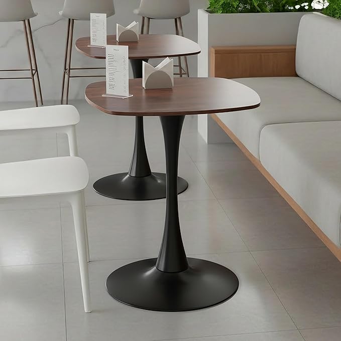 Small Square Dining Table,24" Tulip Table with Metal Pedestal,15-Minute Quick Assembly,Mid Century Modern Leisure Table for Kitchen Small Places Cafe (Faux Walnut)