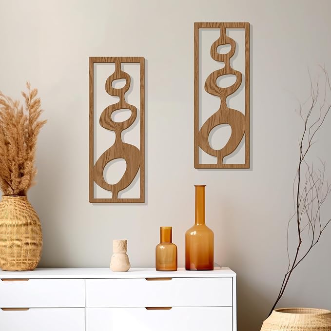 Zzbakress 2 Pcs Mid Century Wall Decor Wooden Mid Century Modern Decor Modern Art Wall Decor Abstract Wall Decoration Geometric Wall Art for Home Living Room Bedroom (Style T)