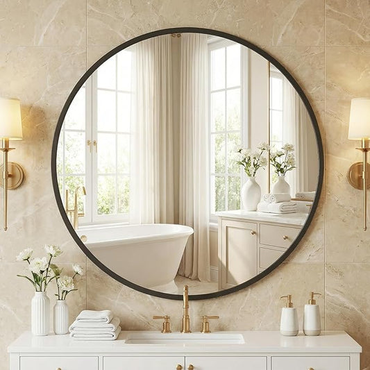 NEWBULIG Wall Mirror, Bathroom Mirror for Over Sink, Matte Metal Framed Vanity Mirror, Wall Decor for Bedroom, Tempered Glass