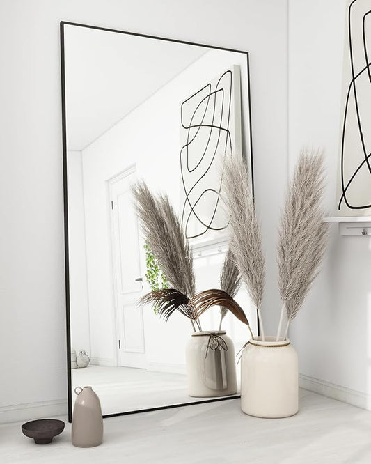 Koonmi 71"x30" Floor Mirror Full Length, Bedroom Floor Body Mirror with Stand, Large Black Mirror, Leaning, Standing or Hanging Horizontally/Vertically