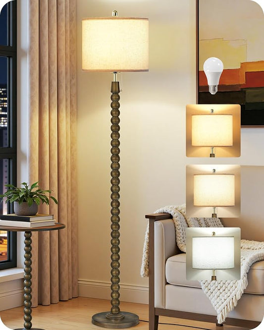 65" Oak Wood Floor Lamps for Living Room with Pull Chain Switch, Adjustable Color Temperatures, Vintage Farmhouse Floor Lamp, Tall Standing Lamp for Bedroom, Entryway, Rustic Brown FE28LD05