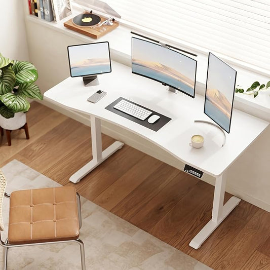 Solid Wood Electric Standing Desk 55"x23.6"Home Office Desk,Adjustable Workbench with 3 Stages Single Motor, Computer Workstation with T-Shaped Metal Bracket,Walnut Standing Table for Gaming(1 Box)