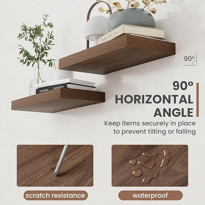 72 Inch Floating Shelves, 8 Inch Deep Floating Shelves for Wall, Hanging Shelf with Invisible Brackets, Deep Shelves for Bathroom, Bedroom, Living Room, Walnut, Set of 1