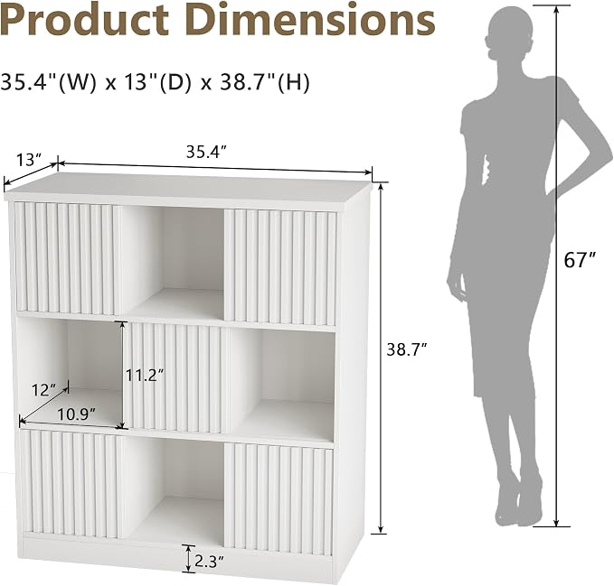Einhomn Cube Storage Organizer with Sliding Doors, Wooden Bookshelf Storage Cabinet, 9 Cube Bookcase Organizer for Living Room Bedroom Office, White
