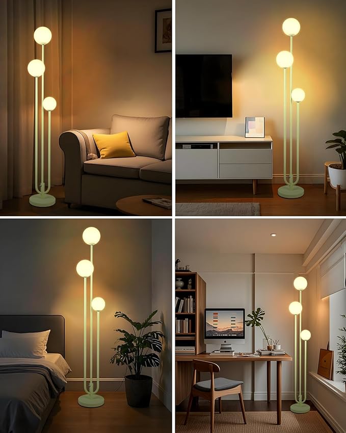 Lightdot 63IN Floor Lamp with 3 Green U-Pole, Modern Floor Lamp with 3000K Soft Warm White Bulbs Included, Candle Holder Style Modern Tall Lamp for Living Room/Wedding/Party/Sofa Beside/Corner Decor