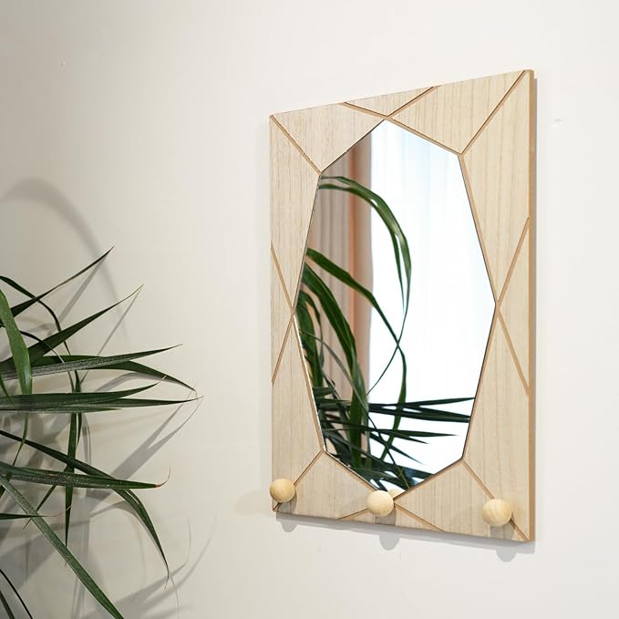 Mirror Wall Decor for Living Room Bedroom, Cottage Octagon Decorative Mirror Art for Modern Rustic Boho House, Geometric Hanging Wall Art Accent Above TV Desk Bed Table Decor, 15.6x11.6