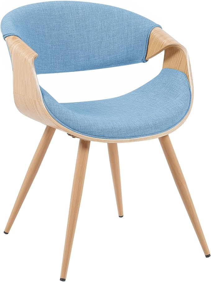 Armen Living Butterfly Mid-Century Dining Chair with Light Blue Fabric Upholstered Seat and Oak Finish