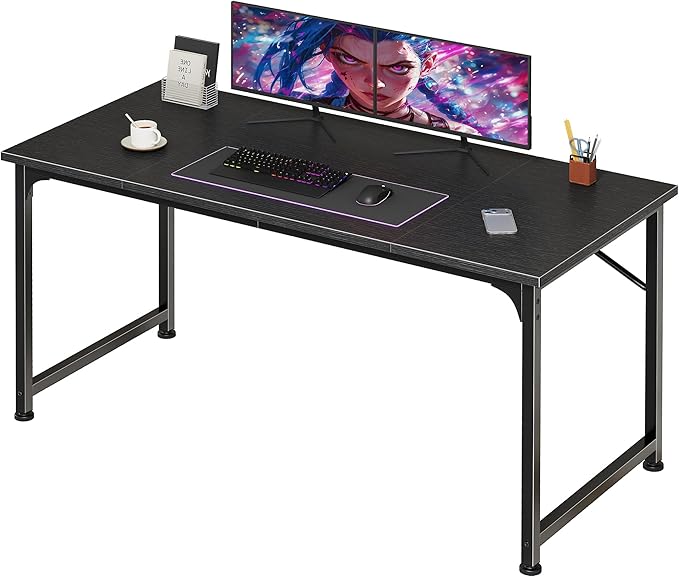 PRAISUN 47 Inch Computer Desk, Home Office Desk with Spacious Desktop, Modern Gaming Desk, Writing Study Table for Bedroom, Small Spaces, Work from Home Desk with Metal Frame, Black