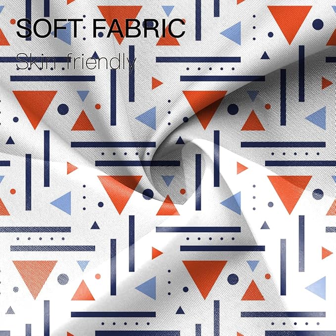 Abstract Geometric Shower Curtain Boho Orange Triangle Navy Blue Stripes Pattern Design for Modern Minimalist Bathroom Decor Accessories Shower Curtain Set with 12 Hooks, 72x96 Inches