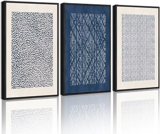 Drsoum Blue Mid-Century Modern Framed Wall Art Minimalist Abstract Boho Wall Decor Geometric Artwork Kitchen Dining Room 11x14in Black Framed