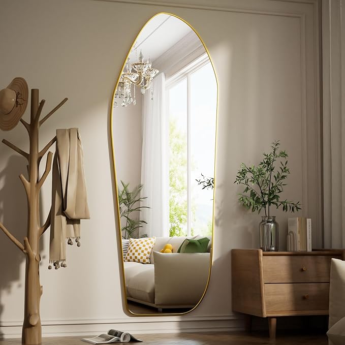 Full Length Mirror - 67"x24" Irregular Diamond Shaped Floor Mirror Aluminum Frame Floor Mirror Full Length for Bedroom Living Room Cloakroom Decor Gold