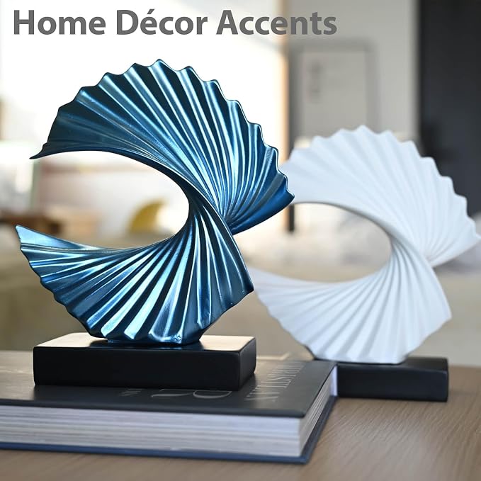 Modern Blue Ocean Wave Sculpture – Abstract Resin Statues for Home Decor, Elegant Coffee Table Decor for Living Room, Unique Home Décor Accents & Art Deco Decor for Office, Shelf, or Entryway
