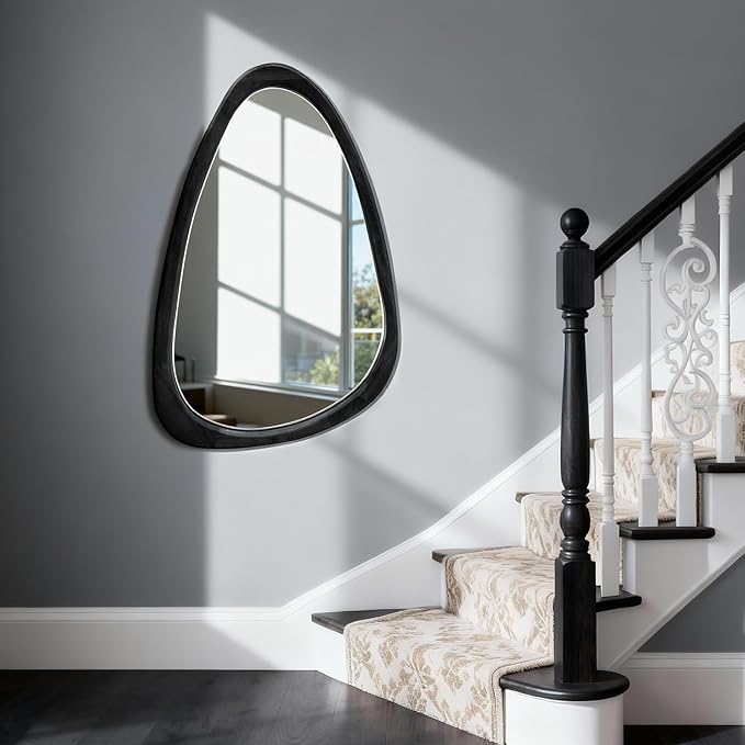 Asymmetrical Mirror, Irregular Wall Mirror, Wood Frame Decorative Mirror for Bedroom, Living Room, Entryway, Hallway, Mid Century Modern and Boho Home Decor, Abstract Wall Mirror 30" H x 20" W