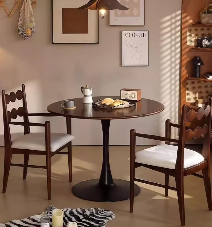 24" Tulip Table Round Dining Room Table, Mid-Century Modern Small Kitchen Table for 2-3 Persons, Leisure Coffee Table for Living Room Balcony Bistro Office (Walnut, 24")
