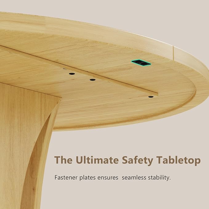 Einhomn Round Dining Table for 4-6, Kitchen Table with Sturdy Double Arc & Rounded Base & Backboard Clasp Desktop, Mid-Century Modern Circle Dinner Table for Dining Living Room, Space Saving, Natrual